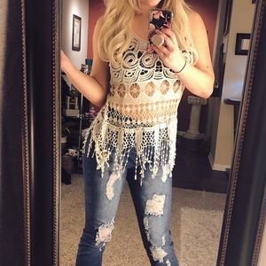 Boho, lace, cream shirt! Like new! Size Small